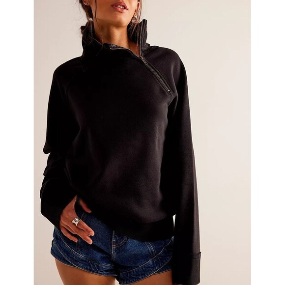 Free People We The Free Just A Game Half-Zip Sweatshirt Top Slouchy L NEW 282629 - Picture 1 of 8